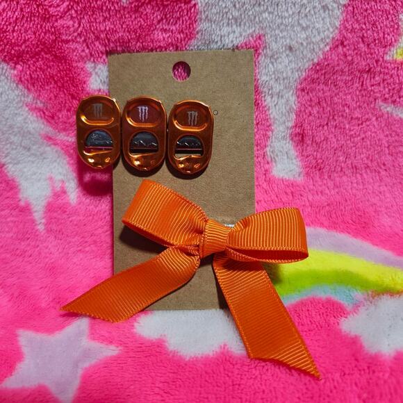 Orange Bow and Monster Tab Hair Clip Set - Picture 1 of 2